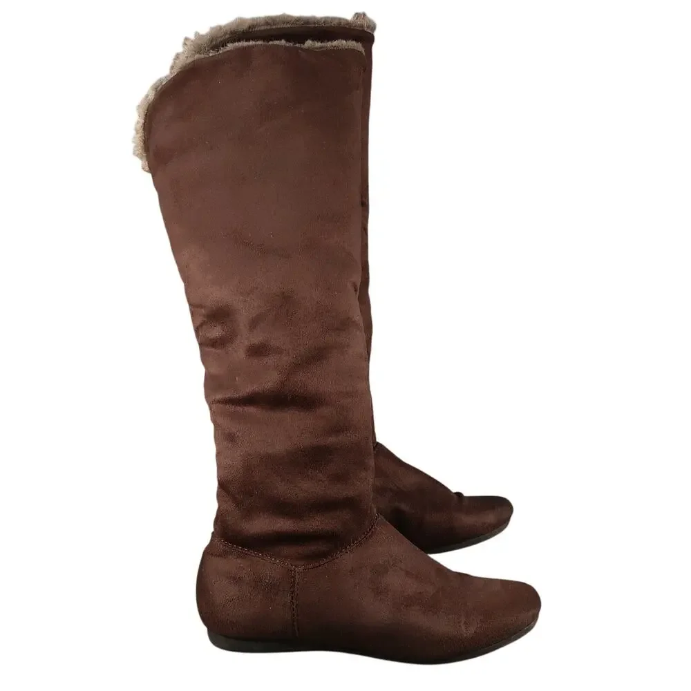 Charlotte Russe Shoes Womens 6 Boots Tall Slouch Pull On Faux Fur Lined Brown
